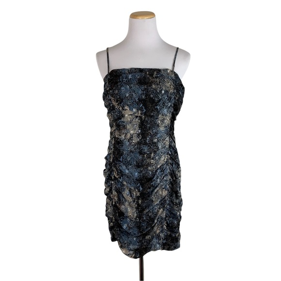 J.O.A. Just One Answer Dress Snake Print Short Ruched Size M Spaghetti strap - Picture 3 of 11